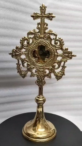 13" H Polished Brass Reliquary – Ornate Catholic Religious Relic Holder for Church Altar Chapel & Sacred Display