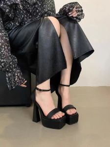 High Heel Platform Waterproof Stiletto Heel Show Shoes Square Head Night Market Hate Sky High Thick Heel Sandals Womens Small Size