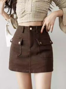 กระโปรงยีนส์เอวสูงทรงเอ กระโปรงสั้นทำงานฤดูร้อนสำหรับผู้หญิง กระโปรงทรงเอคลุมสะโพกฤดูใบไม้ร่วง/ฤดูหนาว กระโปรงทรงเอสำหรับผู้หญิง