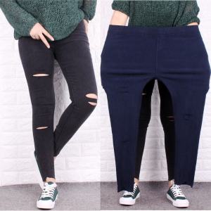 New Spring Summer Large Size High Waist Stretchy Plus Size Womens Jeans with Hole Pencil Leggings for Ankle-Length Wear Out Wash