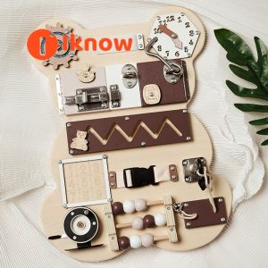 I know Montessori Wooden Busy Board Bear - Multi-Functional Early Education Toy for Sensory Exploration and Fine Motor Skills Development