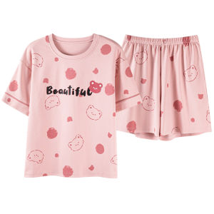 MiiOW | Pure Cotton Womens Sleepwear Short Sleeve Home Clothes Short Pants With Chest Pad Summer New Style Outwear Sweet Cute Style