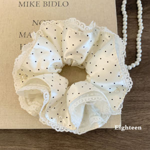 Dây Buộc Tóc Satin Lớn Màu Trắng Ren Ngọc Trai Chấm Bi Cho Phụ Nữ Phong Cách Lười Biếng Phụ Kiện Tóc Buộc Tóc Dây Buộc Tóc