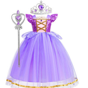 Disney | 2026 Disney Summer Princess Rapunzel Classic Fairy Tale Enchanted Girl Cosplay Princess Rapunzel Holiday Party Purple Dress Set