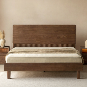 WEISHA | Dark Walnut Real Wood Bed for Master Bedroom Double