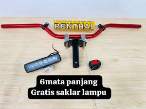 paket hemat stang Rhental cnc import+dudukan/adaftor stang+lampu tembak LED 6mata panjang=✓Gratis saklar