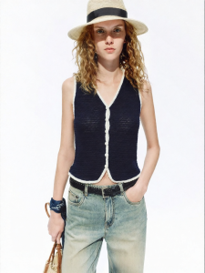 MO&Co. | V-neck Lace Hollow-out Hand-knitted Edging Vest