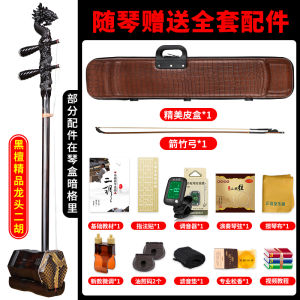 Professional Erhu Instrument for Adults Hand Carved Ebony Dragon Head Six Cornered Black Ebony Shell Musical Instrument
