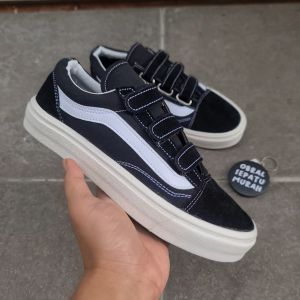 OBRAL SEPATU SNEAKERS PRIA WANITA VANSSE OLD SCHOOL PEREKAT BLACK WHITE 36-43 SEPATU KANVAS HITAM PUTIH PEREKAT TANPA TALI