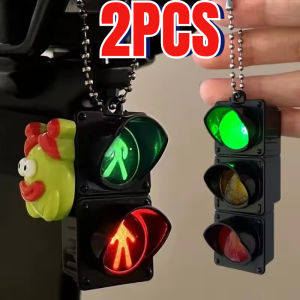 2PCS 3D Luminous Traffic Light Key Chain Creative Backpack Pendant Car Key Pendant Safe Traffic Promotion Gift Key Hanging Decoration