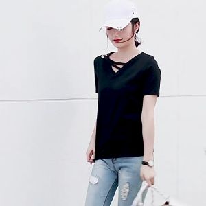 ⚡Port⚡ blouses women new style 2025 Summer Trendy White T-shirt V-neck Loose Korean Version Top Casual Ins Short Sleeve Women