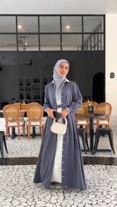 HAYNA Elodie Dress (Steel Blue) - Daily Dress 4 in 1 Style Busui Friendly Korean Style Gamis Wanita Muslim