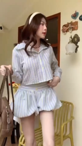 Ambella พร้อมส่ง เสื้อเชิ้ต แมทช์คู่กับกางเกงบอลลูน สามารถเบือกได้ครับ ลายริ้ว น่ารักมากๆ สาวๆไม่ควรพลาด