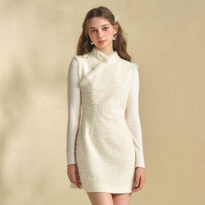 TAMMY TANGS | ชุดเดรสยาวปานกลางผ้าขนกระต่ายถักแบบมีซิปหลังสำหรับผู้หญิง ฤดูใบไม้ร่วง/ฤดูหนาว เสื้อผ้าทำงาน ชุดเดรสยาวปานกลางสไตล์ใหม่