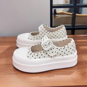 SHIYAN | Thick Sole Mary Jane Shoes One Strap Round Toe Canvas Shoes