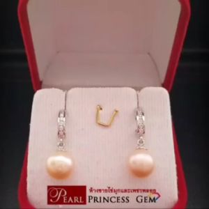 ต่างหูมุกสีส้มพีชน้ำ 925 รุ่นไข่มูกคัดเกรด ผิวขับสูง ตัวเรือนเงิน 925 ต่างหูมูกแท้ แบบห้อย เครื่องดื่ม เครื่องดื่มเสริมจมูก 8-9mm TOP Pearl