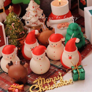 1/4pcs Candle Christmas Play Scented Candle Ornament Gift Decoration Cute Snowman Snowflake Elk Tree Shape Candle Christmas