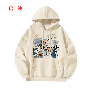 Hong Kong Style Trendy Dog Printed Hoodie Couple Casual Autumn and Winter Ins Velvet Hoodie Male 12
