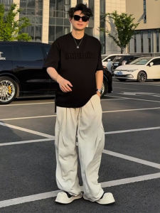 กางเกงขายาวทรงหลวมสำหรับผู้ชายสไตล์อเมริกันแห้งเร็ว ทรงหลวม ฤดูร้อน แฟชั่น กางเกงขายาวทรงหลวมแบบลำลอง ผ้าไหมน้ำแข็ง ความรู้สึกเย็นสบาย