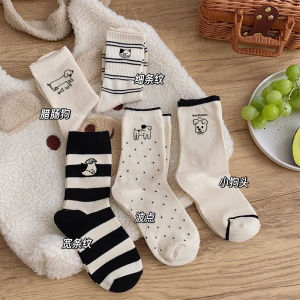 น่ารัก การ์ตูน ลายสุนัข ผ้าฝ้าย ถุงเท้าถึงกลางน่อง ถุงเท้า ผู้หญิง ฤดูร้อน สไตล์ Home Alley Moisture Wicking ถุงเท้าสบายสําหรับทุกฤดูกาล