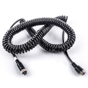 5M/16.4ft 10M/32.8ft 4-Pin Stretch Elastic Spring Cable Aviation Extension Video Cord for Blackup Camera Bus Turck Van Lorry RV.