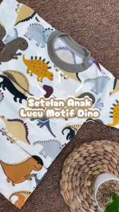 Setelan Baju Pendek Size 3-12 Bulan Kancing Pundak dan Celana Diapers Bayi laki-laki perempuan Motif Dino Stegosaurus - Almeera Baby and Kids