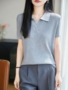 SHEHAN | Polo Collar Knit Short Sleeve Slimming T-Shirt