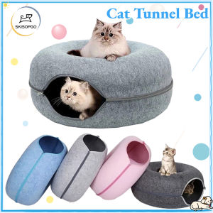 SKISOPGO 4Colors Cats Tunnel Interactive Play Toy Round Donut Felt Four Seasons Available Cat Nest Cat Bed Dual Use Indoor Kitten Training Toy