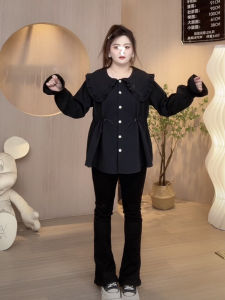 เสื้อเชิ้ตแขนยาวคอปกตุ๊กตาสไตล์ฝรั่งเศสไซส์ใหญ่ ดีไซน์เข้ารูป เสื้อเชิ้ตผู้หญิง ทรงหลวม สีพื้น ทรงปกติ