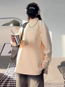 Corduroy Mens Base Shirt Half High Collar Sweatshirt Inner Wear Apricot Color Spring Autumn Loose Trendy American Brand Heavyweight