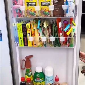 4/8/12 PCS Retractable White Transparent Plastic Partition Refrigerator Side Door Box Separator Kitchen Organizer Refrigerator Partition Freely Adjustable Food Storage Rack Drugs Cosmetics Separating Shelve Divider