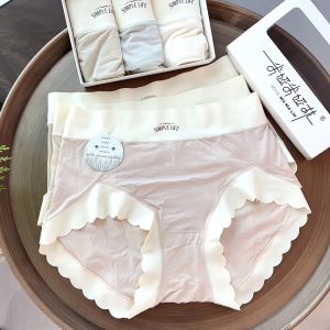 Mialin Boxed Set of 3 Womens Underwear Silk Modal High Elasticity Antibacterial Triangle Pants mid Waist Hip Covering Briefs