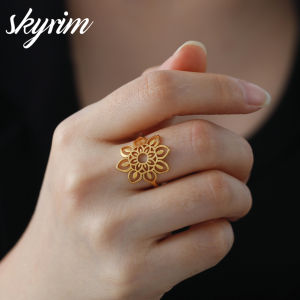 SKYRIM Charm Elegant Ring Golden Sunflower Hollow Design Fashion Jewelry Ring for Women