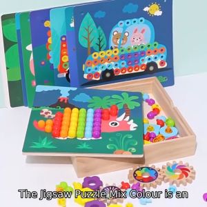 Wooden Children Building Block Natural Wood Pegboard Puzzle Jigsaw Puzzle Mosaic Pegboard Fun & Entertaining For Children