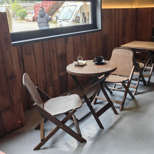 Retro Solid Wood Folding Chair Portable Outdoor Camping Cabin Accordion Chair Coffee Shop Dining Chair Multi-layer Board Finish