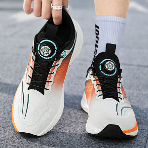Mens Fall Sports Shoes with Rotating Button No-Lace On-Slip Soft Bottom Ultra-Light Running Shoes Shock Absorption Breathable