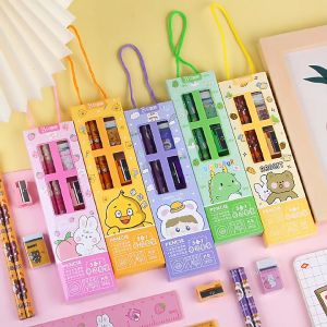 MOMO 5PCS Cartoon Portable Pencil Set: Student Gift Ruler Pencil Eraser Sharpener Stationery Supplies