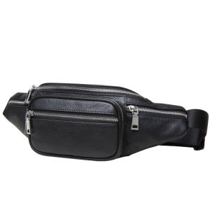 Mens Genuine Leather Fanny Pack Top Layer Cowhide Mobile Phone Bag Multi-Functional Casual High-End Sports Crossbody Chest Bag