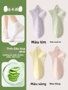 JINGCHI | Tất lưới thoáng khí bằng cotton nguyên chất cho nữ Tất chống mùi kháng khuẩn mỏng mùa hè Tất thuyền thoáng khí cho nữ Tất ngắn