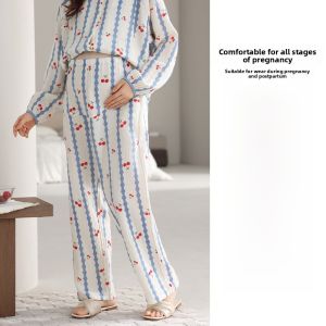 Miiow | Pregnant Women Cotton Sleep Pants Adjustable Waist Long Summer Home Clothes Ladies Maternity Trousers Pure Cotton Comfortable
