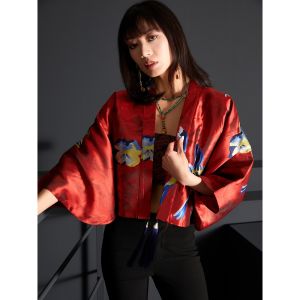 Gomphrena Globosa 2024 Original Niche Retro Autumn Cardigan Improved Kimono Style Japanese Style Tassel Jacquard Cardigan Short Coat