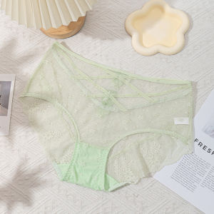 Quần Lót Ren Cạp Giữa Gợi Cảm Cho Nữ Cỡ Lớn Quần Lót Tam Giác Mỏng Không Đường May Bằng Cotton Nguyên Chất Lưới Trong Suốt