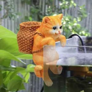 Hiasan Aquarium Kucing Imut Tempat Penyimpanan Gantung / Pot Tanaman / Dekorasi Unik