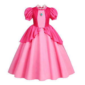Peach Costume Girl For Princess Ball Gown Kids Cosplay Halloween Carnival Birthday Party Dress For 3-10 Years