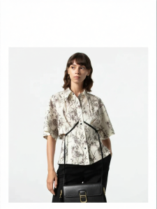 Autumn Winter Cut-out Printed Linen Shirt