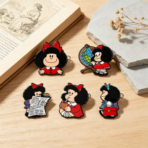 5pcs Vintage Comic Girl Enameled Brooch Set Lapel Pins Cute Drip Oil Decor for Clothing Backpacks