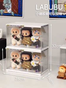 กล่องโชว์ Labubu สำหรับสะสมฟิกเกอร์โคคา-โคล่า ตู้เก็บของ ชั้นวางกันฝุ่น สีมาการอง ผ้าไวนิล ช่องเก็บของเล่น ปิดด้วยแม่เหล็ก