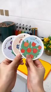 Magic Cleaning Sponge Cartoon Flowers Compressed Wood Pulp Scouring Pads Kitchen Non-stick Oil Dishwashing Rag Tools