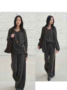 epoque de rueen | Casual Style Wool & Cashmere Sweater Elastic Waist Knit Trousers