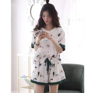 Pajamas Womens Summer 2024 Pure Cotton with Chest Pad Can Be Outerwear Homewear Suit Short Sleeve Cartoon New Arrival Nipple Coverage